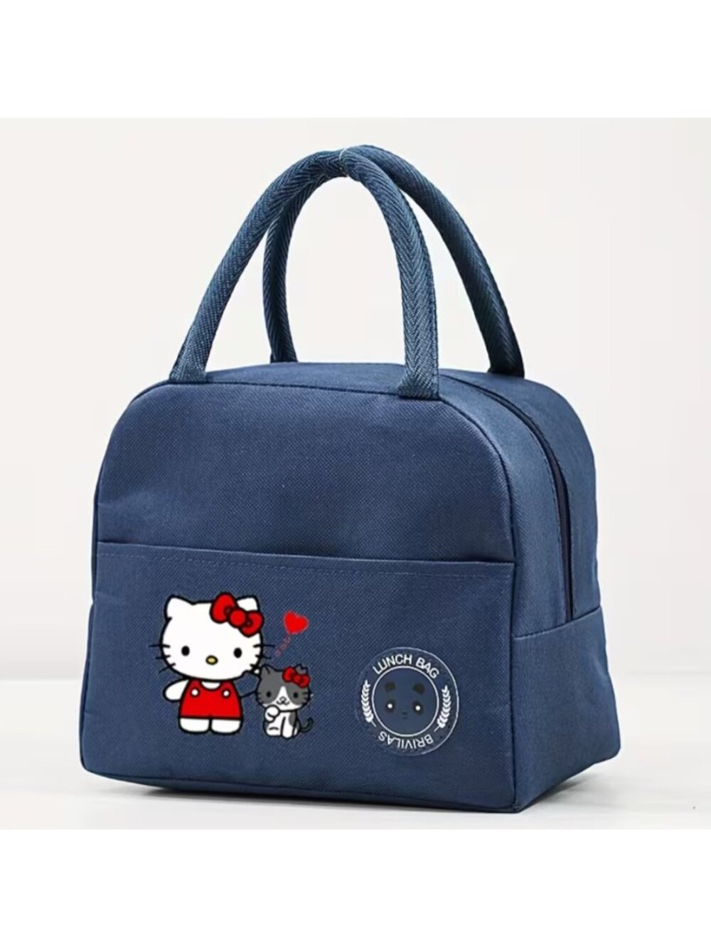 Hello Kitty Double-Layer Insulated Lunch Bag  Cute Navy Oxford Cloth Cooler Tote